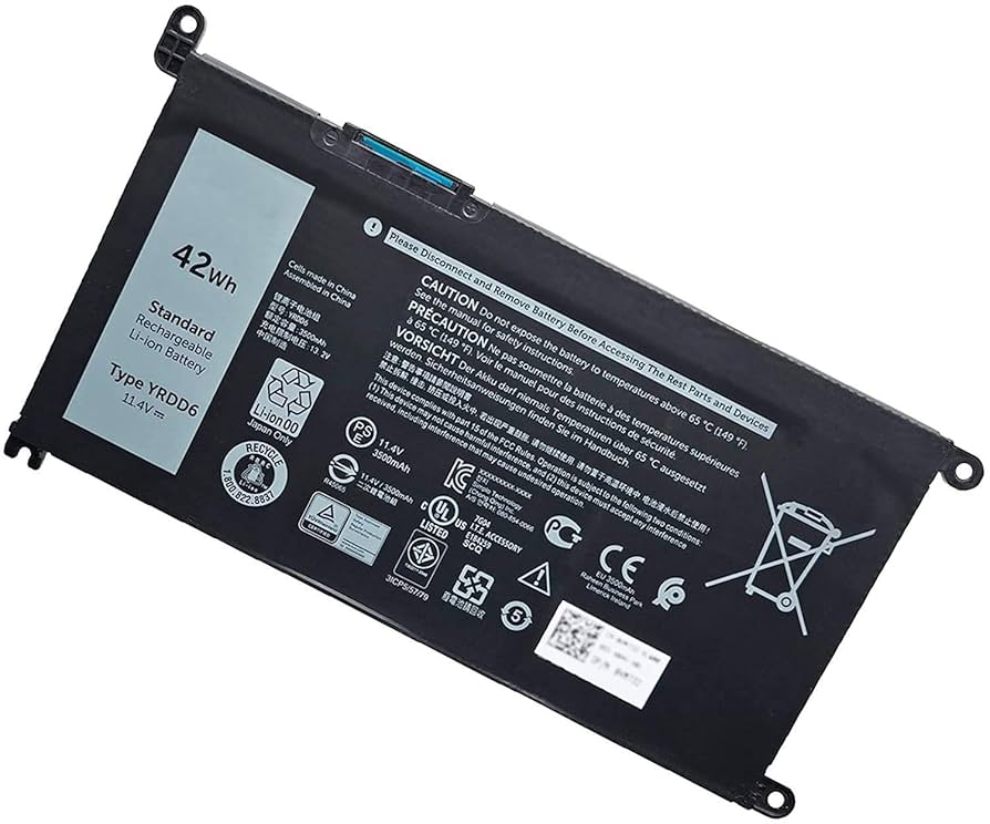 Dell Laptop Battery – 3-Cell Li-Ion, 11.4 V, 42 Wh, OEM-compatible for Inspiron/Vostro/Latitude Series