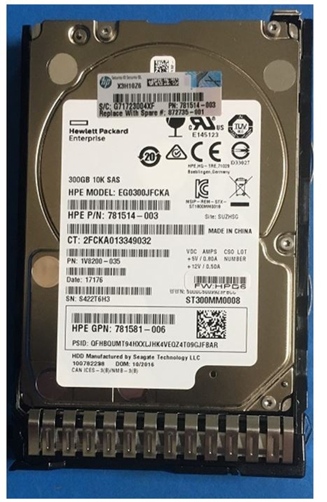 [872475-B21] HPE 300 GB SAS 12G 10,000 RPM – 2.5″ SFF, Hot-Swap, SmartCarrier, Enterprise HDD