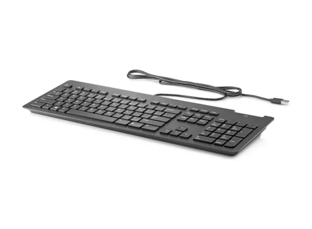 HP Slim Smartcard Keyboard – Wired, USB, Integrated smartcard reader, Mechanical switches, Cable 1.8 m, Black finish, QWERTZ (CH)
