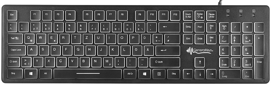 [CH4192] GeneralKeys Keyboard – Wired, USB, LED backlight, QWERTZ (CH)