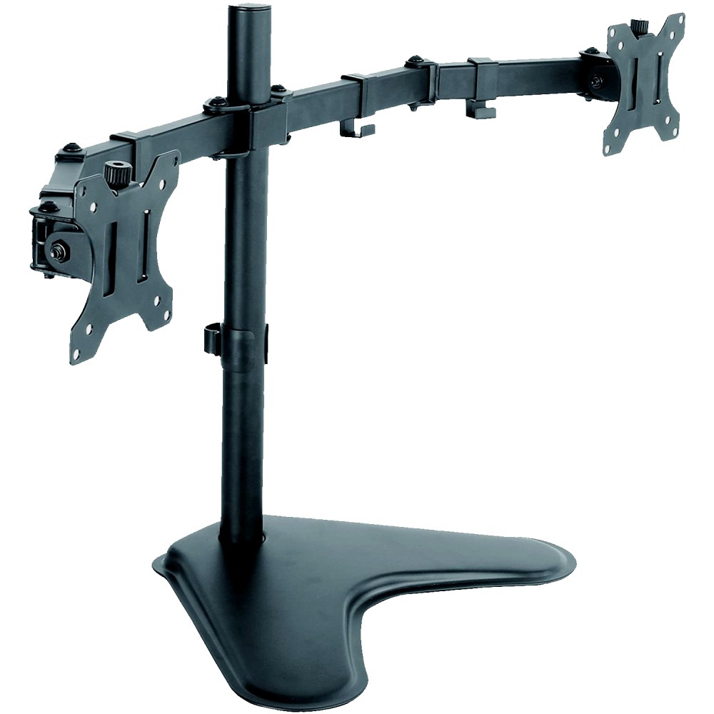 Techly Dual-Monitor Desk Mount – Supports 2×13-32″, Max Load 16 kg (8 kg/screen), VESA 75×75 & 100×100, Height adjustable, Cable management, Black