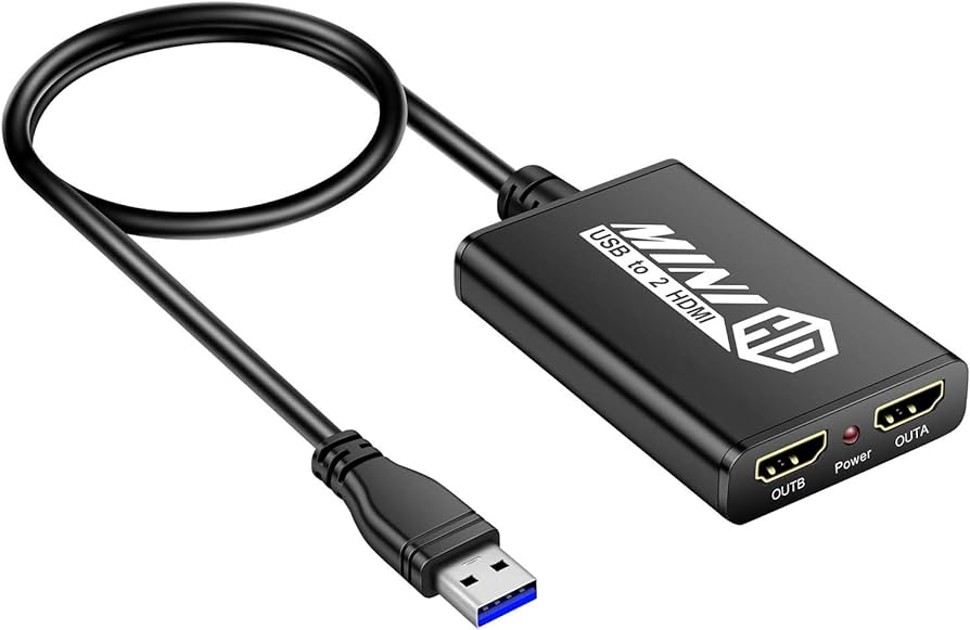 Mini Adapter – USB 3.0 to Dual HDMI Converter, Supports dual displays, 1080p, 60Hz output, 3.5 mm audio jack