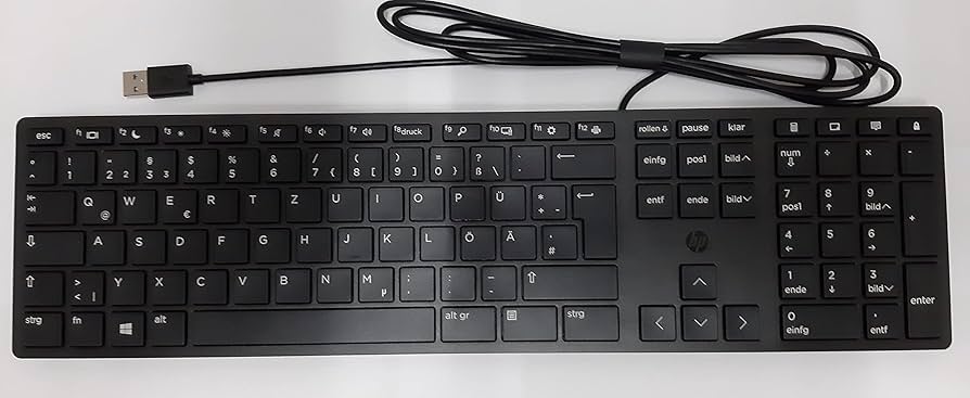 HP Halley keyboard – wired USB, slim/low-profile design, adjustable slope, QWERTZ (DE)