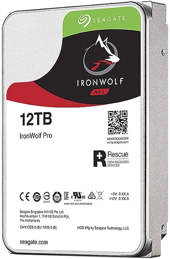 Seagate IronWolf Pro, 12TB HDD, 3.5 Zoll, 7200 U/Min, CMR, 256 MB Cache, SATA 6GB/S, silber, inkl. 3 Jahre Rescue Service