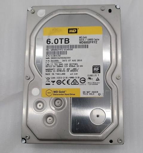 [WD6002FRYZ] Western Digital WD Gold HDD – 6 TB, 3.5″ SATA 6 Gb/s, 7200 RPM, 128 MB cache, 24×7 enterprise use